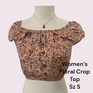 *xhilaration* Pink Floral Cap Sleeve Crop Top Size XS